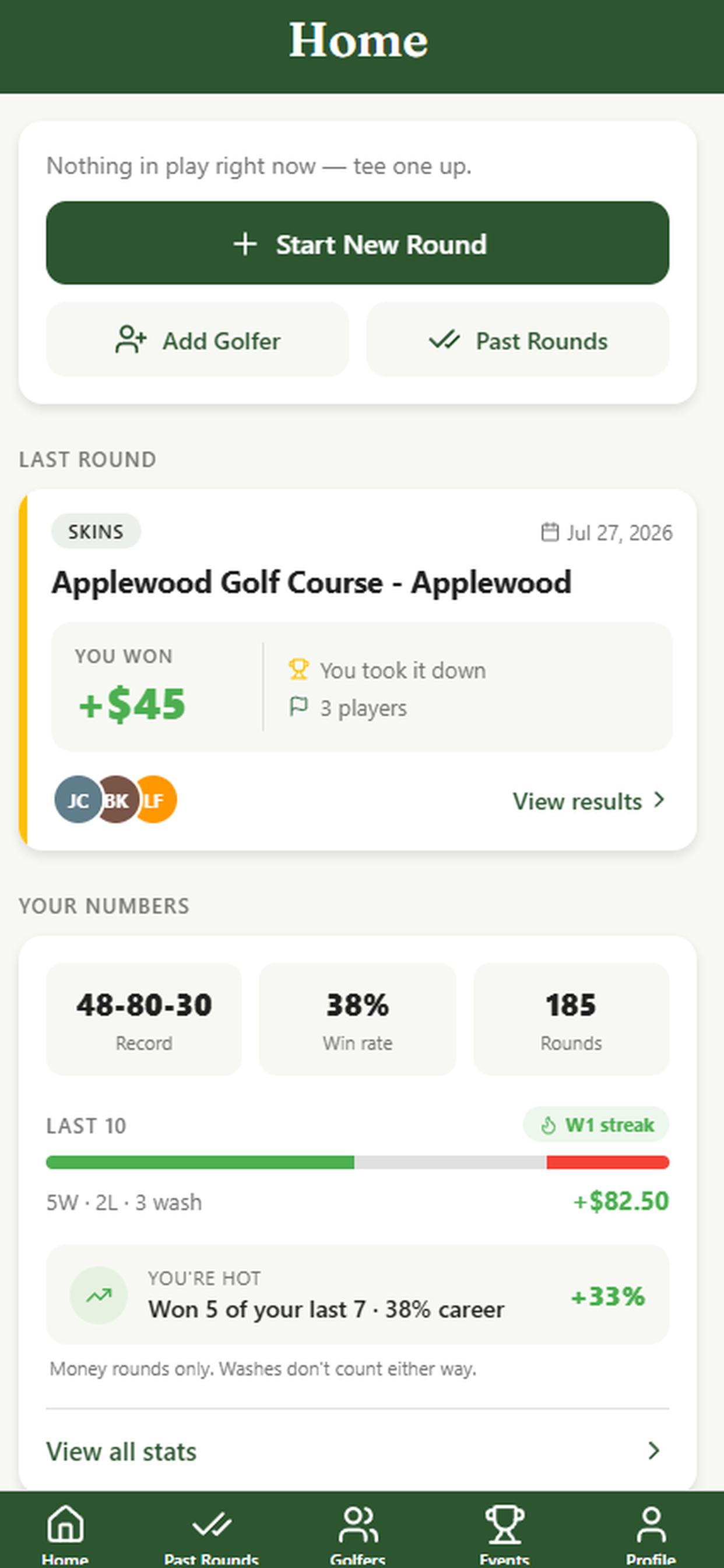 Duck Hook Golf app home screen